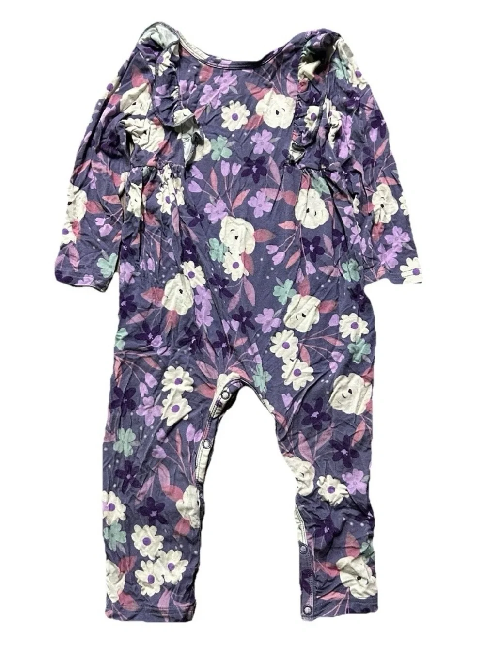 Toddler Girl Little Sleepies Purple Floral Bamboo Coverall Size 12-18 Months